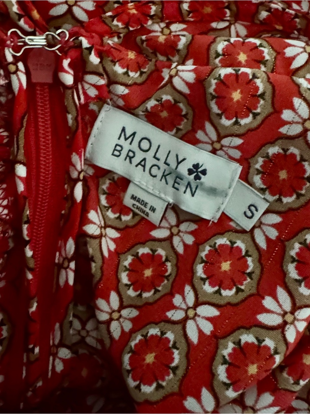 Molly Bracken Red Printed Spaghetti-Strap High-Low Boho Festival Dress Sz Small - Picture 10 of 10